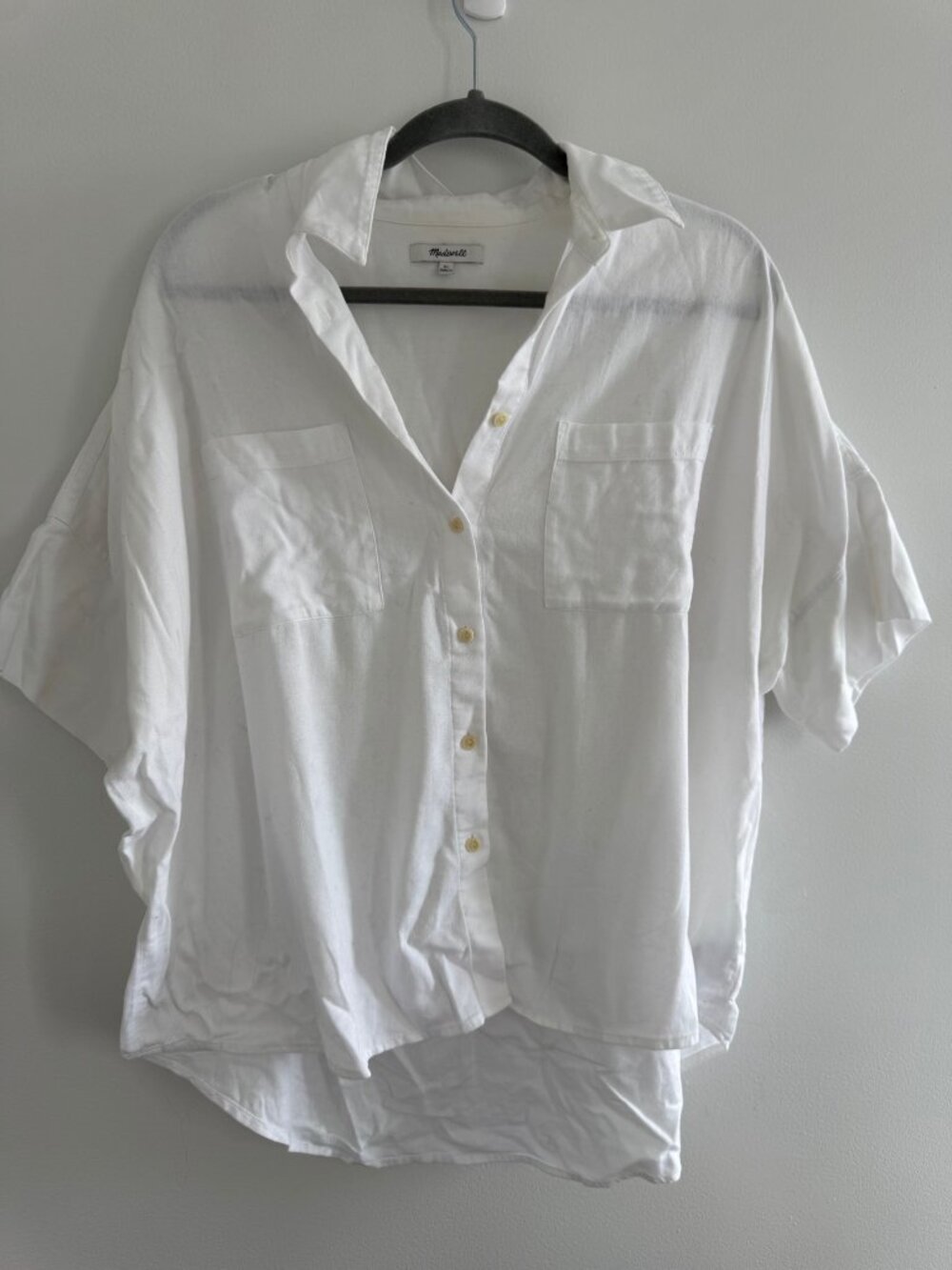 Madewell Cotton Courier Shirt White Short Sleeve Button-Up XL